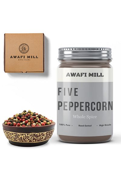 AWAFI MILL Five Peppercorn Blend-Black, White, Green, Pink, Szechuan Pepper - Bottle of 100 gram / 3.5 Oz