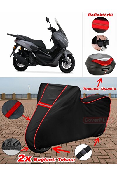 CoverPlus Arora MAX-T EASY Branda SİYAH Topcase Arka Çanta Uyumlu Motor Brandası (Kırmızı Dikişli)