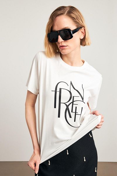 Setre Crew Neck Ecru T-Shirt - Print Detail and Short Sleeve