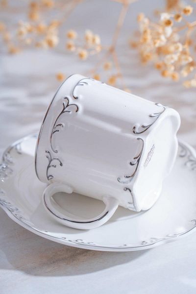 ACAR Marilla Silver 6-Piece Porcelain Coffee Cup Set - 90 ml
