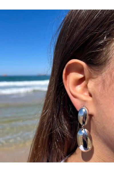 Zerys Jewelry Double Layer Dangle Steel Silver Earrings