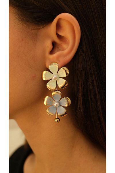 Jerie Gold Mine Detailed Flower Figure Dangle Earrings