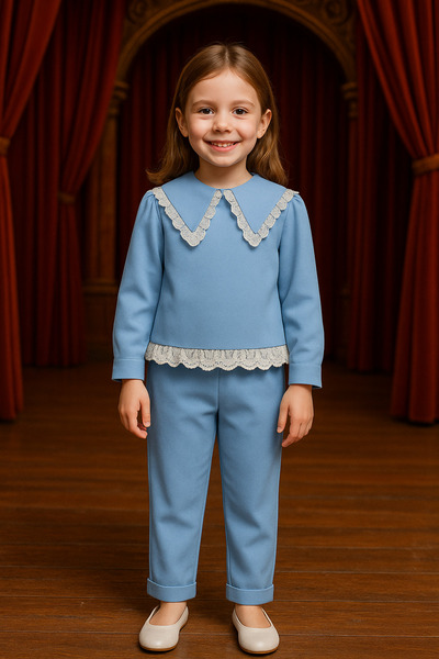 Hilal Akıncı Kids Bluză mobilă pentru fete, cu guler, cu detaliu brodat, set de 2 piese