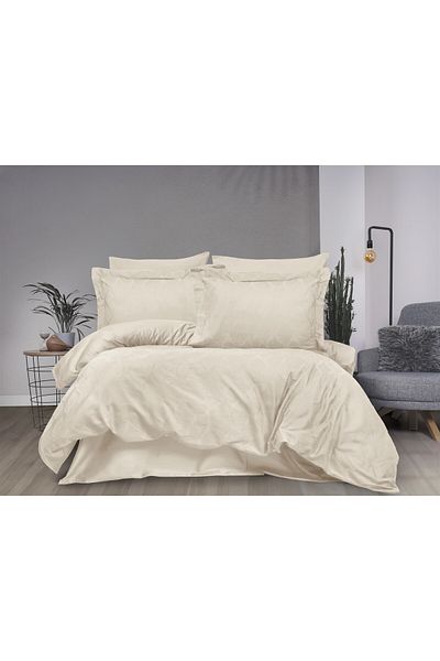 Sevim Jacquard 100% Cotton Satin Double Duvet Cover Set - Marriage Set Bedding Sets -Aura Cream