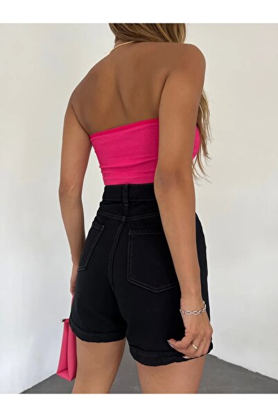 Genel Markalar Duble Paça Yıkamalı Denim Şort SİYAH RENK