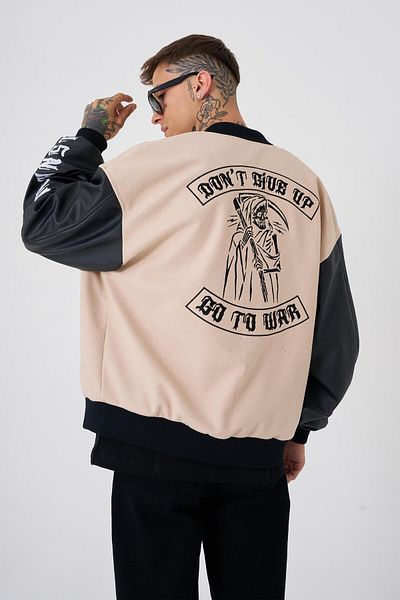 Machinist Men's Go to War Oversize Beige Bomber Jacket