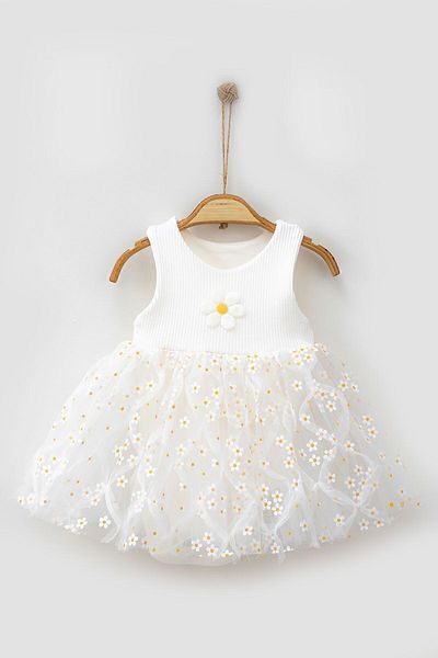 Beniizle Daisy Printed Bodysuit Dress - Tulle and Snap Fastener (100% Cotton)