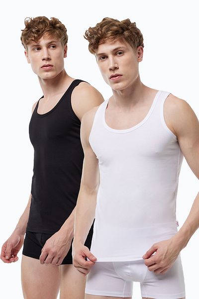 Malabadi Men's 2 pcs Black and White Modal Undershirt 008