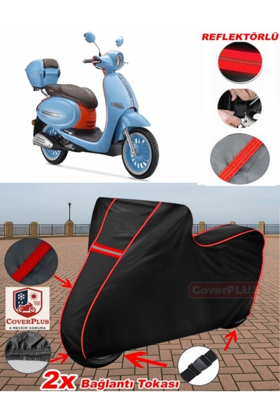 CoverPlus Arora Cappucino 125 Branda SİYAH Motosiket Brandası Motor Örtüsü Ça...