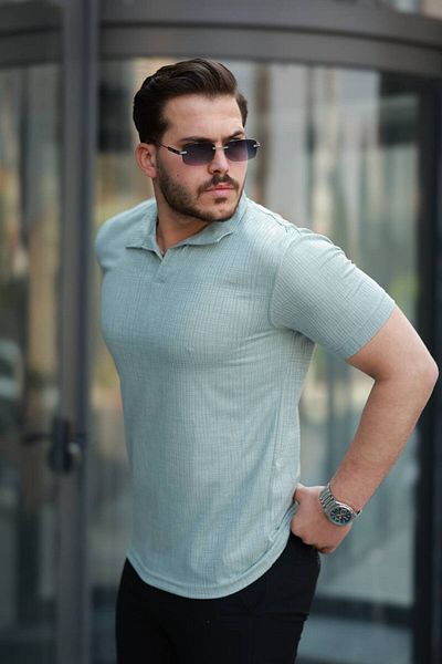 Gameyal Men's Comfortable Fit Lightweight Fabric Patterned Jacquard Polo Neck T-Shirt