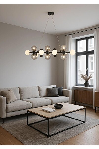 ATIK Anisa Simetrik Şıklık: Siyah Gövdeli Lineer Cam Avize 12'Lİ