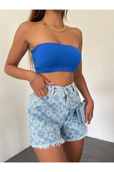 konfashion Джинсові шорти з візерунчастим подолом з китицями