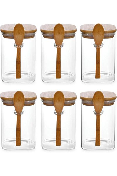Generic Bisbell Glass Food Storage Jars Containers With Wooden Spoon,6Pcs Set,550ML
