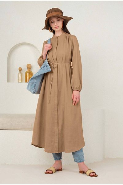 HEQA Long Muslin Shirt Milk Coffee