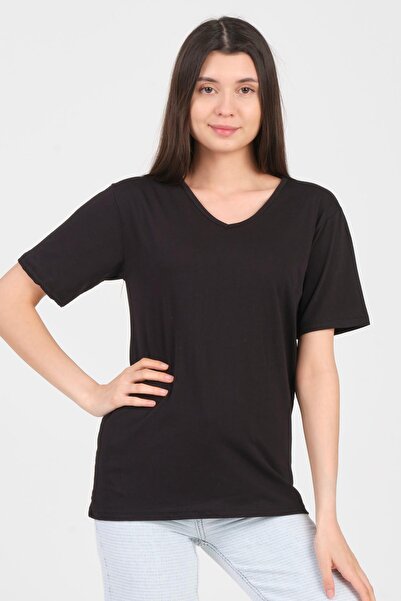 As Collection Μαύρο γυναικείο πλεκτό μπλουζάκι με κοντό μανίκι V λαιμόκοψη