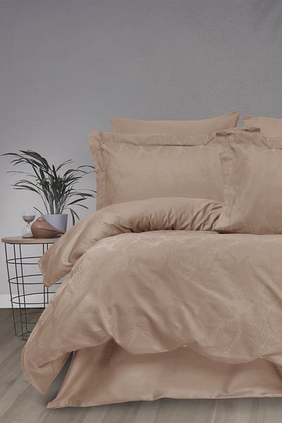 Sevim Dowry Jacquard Duvet Cover Set - Cotton Satin Marriage Set - Aura Cappuccino