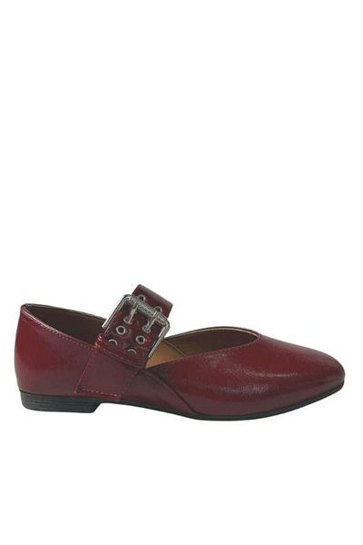 AREGA Large Buckle Patent Leather Claret Red Ballerinas