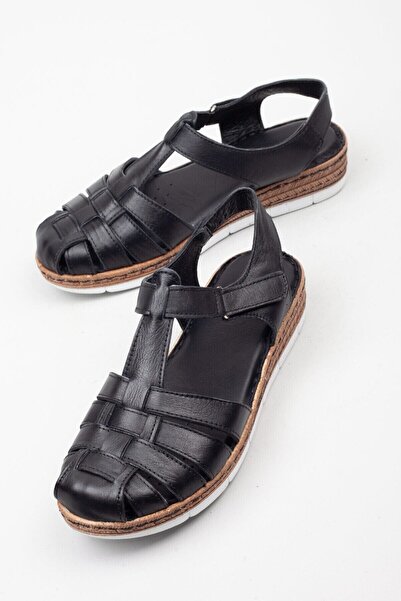 Adım Adım Women's Genuine Leather Orthopedic Black Sandals