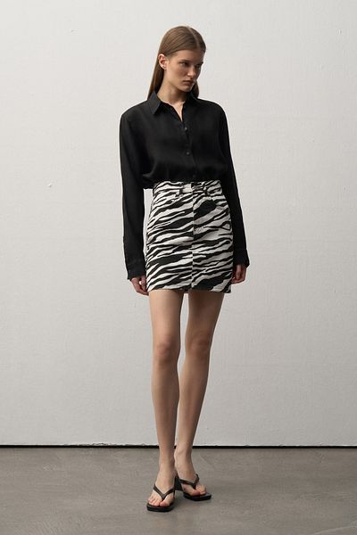 Mathilda By Çiğdem Bilici Women's Zebra Pattern Denim Mini Skirt
