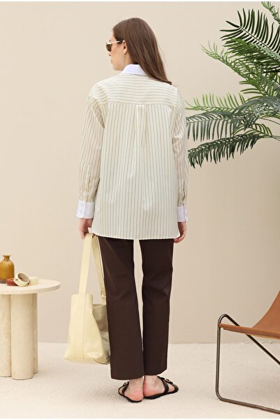 HEQA Yaka ve Manşetleri Garnili Gömlek Soft Sarı