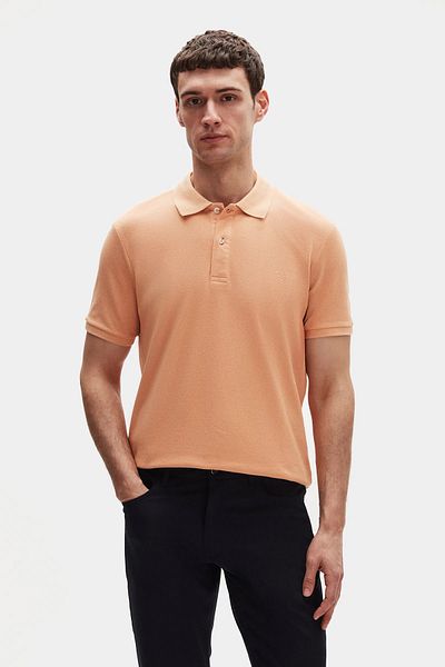 D'S Damat Ds Damat Regular Fit Light Turquoise/Apricot/Grey Pique Textured 100% Cotton Polo Neck T-Shirt