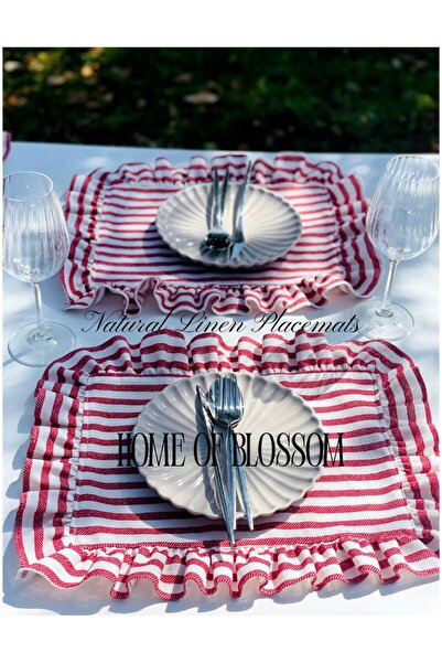 HOME OF BLOSSOM 2Li Red Striped Linen Frilly American Service/ Supla
