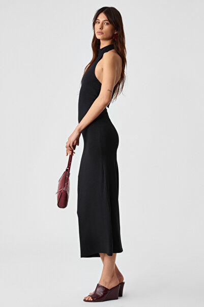 GRIMELANGE JOJOSE Kadın Boğazlı Kolsuz Regular Siyah Elbise