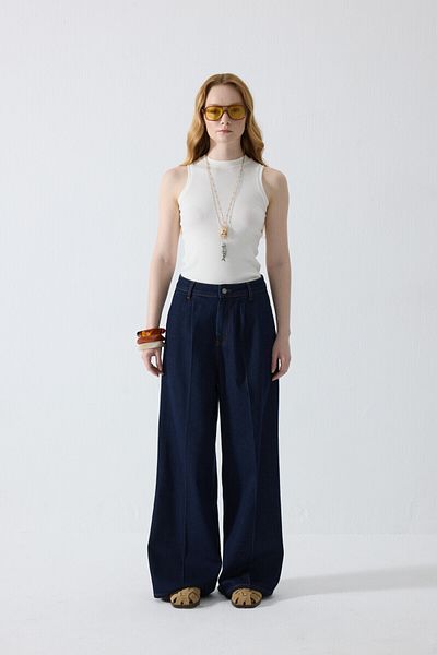 KUAD Pantaloni din denim tăiat Palazzo