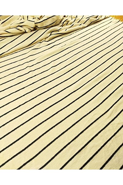 Kumaş Parça ملابس تريكو سوداء مخططة رقيقة وناعمة - كريمي، 120 سم