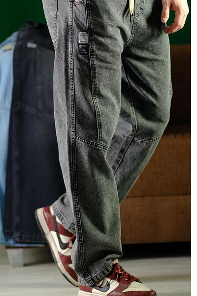 Tarz Cool Men's Smoked Waist Elastic Laced Baggy Fit Jean Trousers