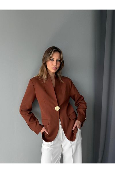 AlisaSu Jachetă blazer cu nasturi aurii maro amar