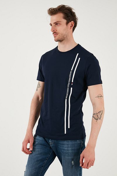 U.S. Polo Assn. U.S. Polo 100% Cotton Regular Fit Crew Neck Stripe Logo t Shirt Men t Shirt G081Sz0112104061
