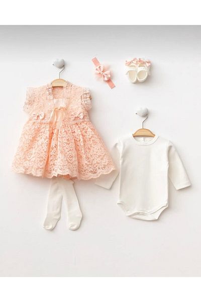 sarishco Baby Girl French Lace Bolero Newborn Dress Set - Hospital Outlet Mevlütlük Suit Boxed Product