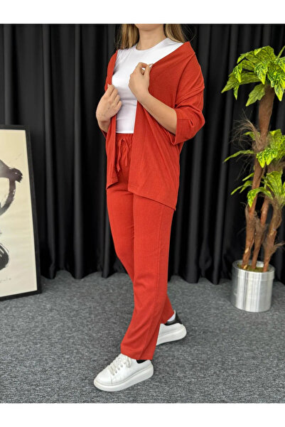 Revasser Kadın Özel Tasarım Kimono Bürümcük Kumaş Alt Üst Önü Açık Takım