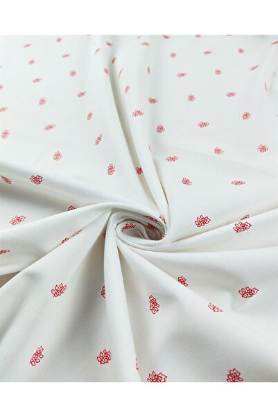 Kumaş Parça İnce Gabardin Beyaz Üzeri Çiçek Desenli