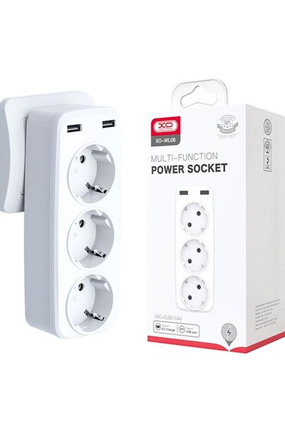 REDz Accessories Triple Plug with USB Slot, 220V Socket, EU Connector, XO-WL08, White