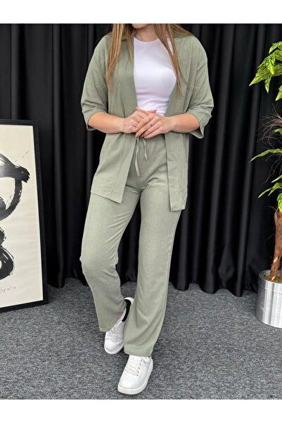 Revasser Women's Special Design Kimono Wrap Fabric Bottom Top Open Front Set