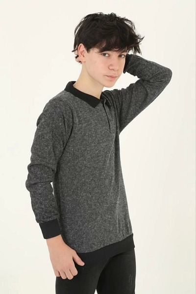 MODA Children's Thessaloniki Collar Embroidered Sweater - Gray