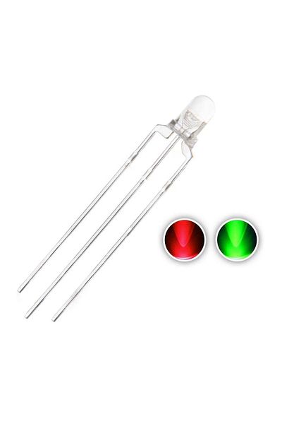 Arduino 3mm Matte Dual Color Led Diode 3 Legs Common Cathode Green - Red