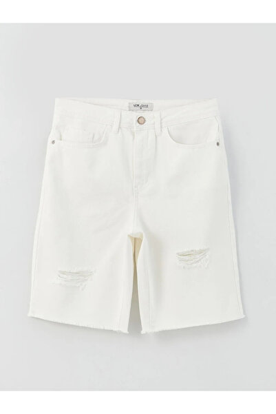 LC Waikiki LCW Jeans Ekru Bermuda Fit Yırtık Detaylı Kadın Jean Şort