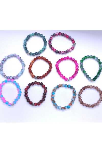 Lio20 Unisex Porselen Kaplama Doğal Taş 10'Lu Bileklik-Sevgili Arkadaş Aile Kombin Hediye Aksesuar