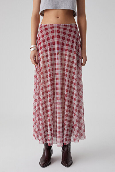 GRIMELANGE JULIANO Kadın Yüksek Bel Çizgili Oversize Kırmızı Etek