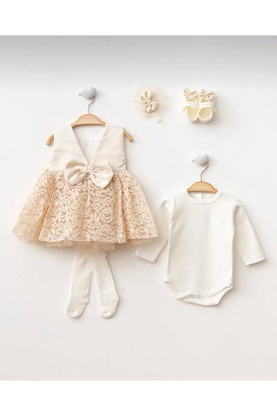 sarishco Baby Girl French Lace Bolero Newborn Dress Set - Hospital Outlet Mevlütlük Suit Boxed Product