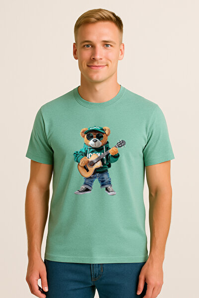 MED Cool Ayıcık Gitar Baskılı Erkek Tişört - Renk Seçenekli, Yazlık Kombinler...