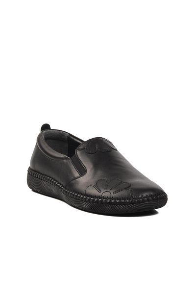 WALKWAY Black Genuine Leather Women's Casual Shoes 04035 Z