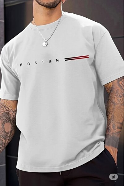 NO 601 Ανδρικό μπλουζάκι με στάμπα Boston Oversize