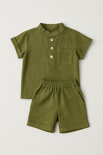 MİNİKANKA Boy's 2-6 Years Old Judge Collar Shirt and Shorts Muslin Linen Suit