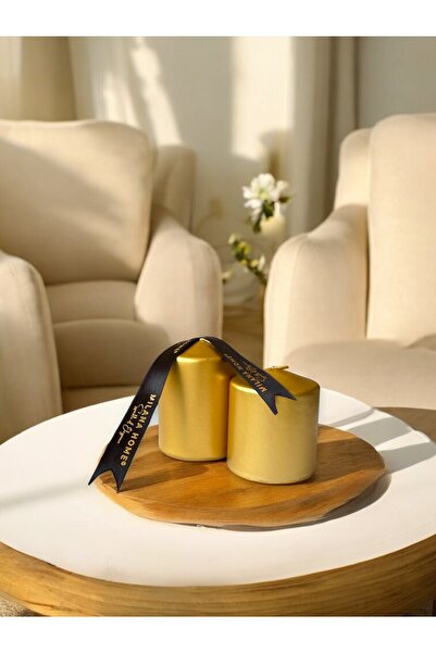 Asb Ambalaj Metalik Altın Lüks Silindir Mum Gold 2'li Set Altın Varaklı 2 Boy