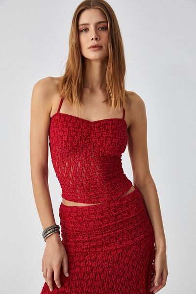 GRIMELANGE Ksanta Women's Regular Sleeveless Red Bustier with Straps