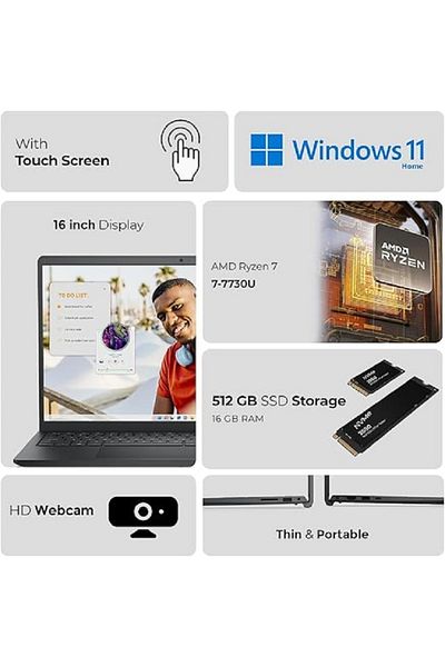 Dell Inspiron 3535 Black Ryzen R7 7730u 16 GB 512 GB Preowned